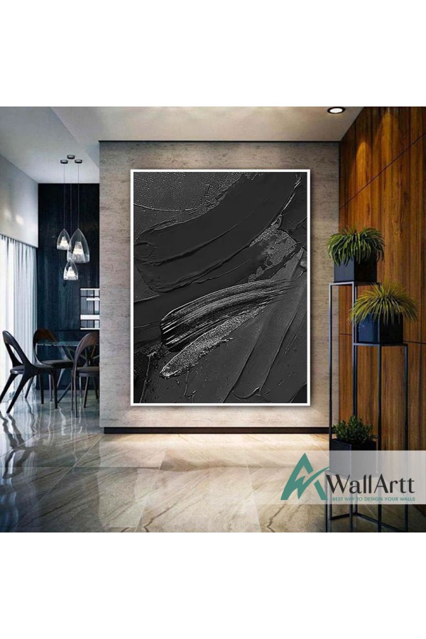 Black on Black Abstract 3d Heavy Textured Partial Oil Painting